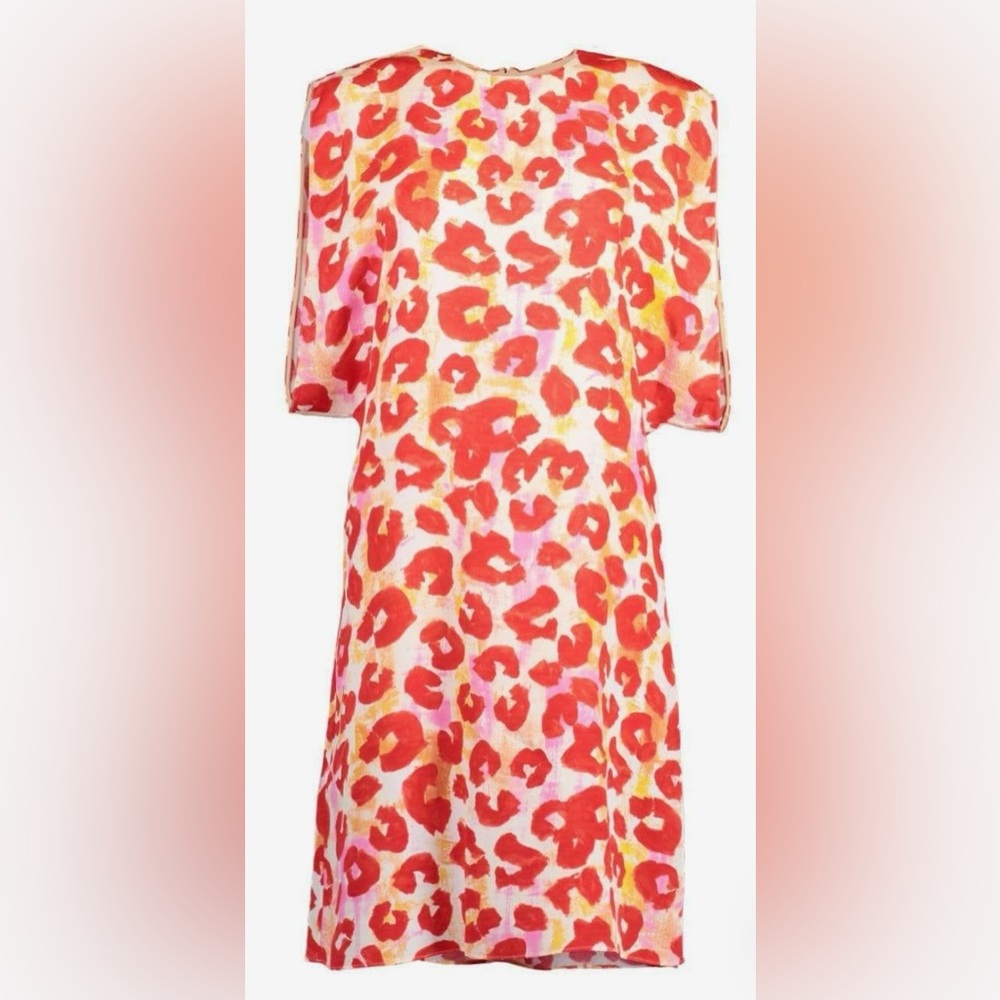 Marni Red Poppy Leopard Print Midi Dress Sz 38 EUC